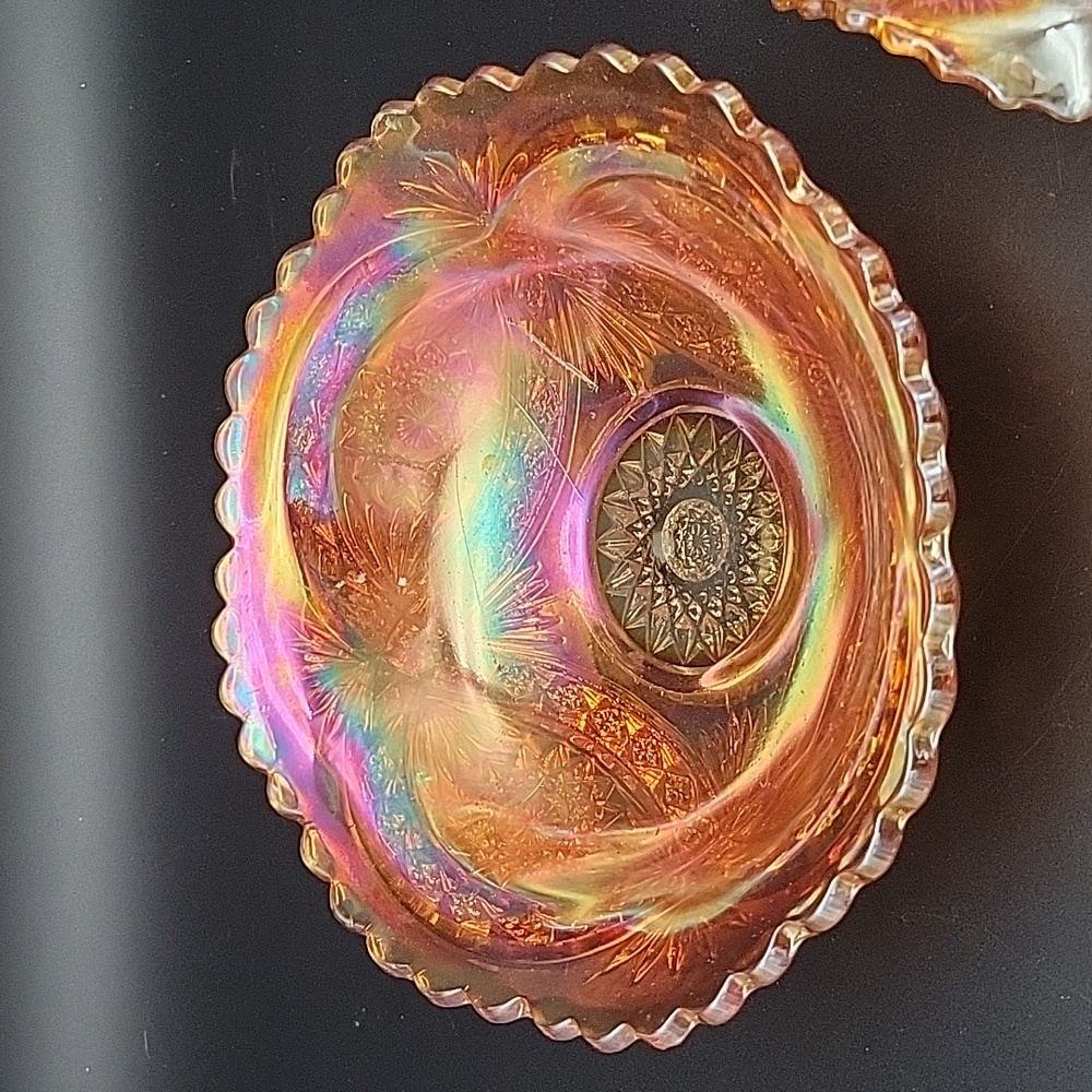 Pair of Orange Carnival Glass Cut Glass Bowls-Vintage? Perfect Fall Autumn Decor - Picture 3 of 11